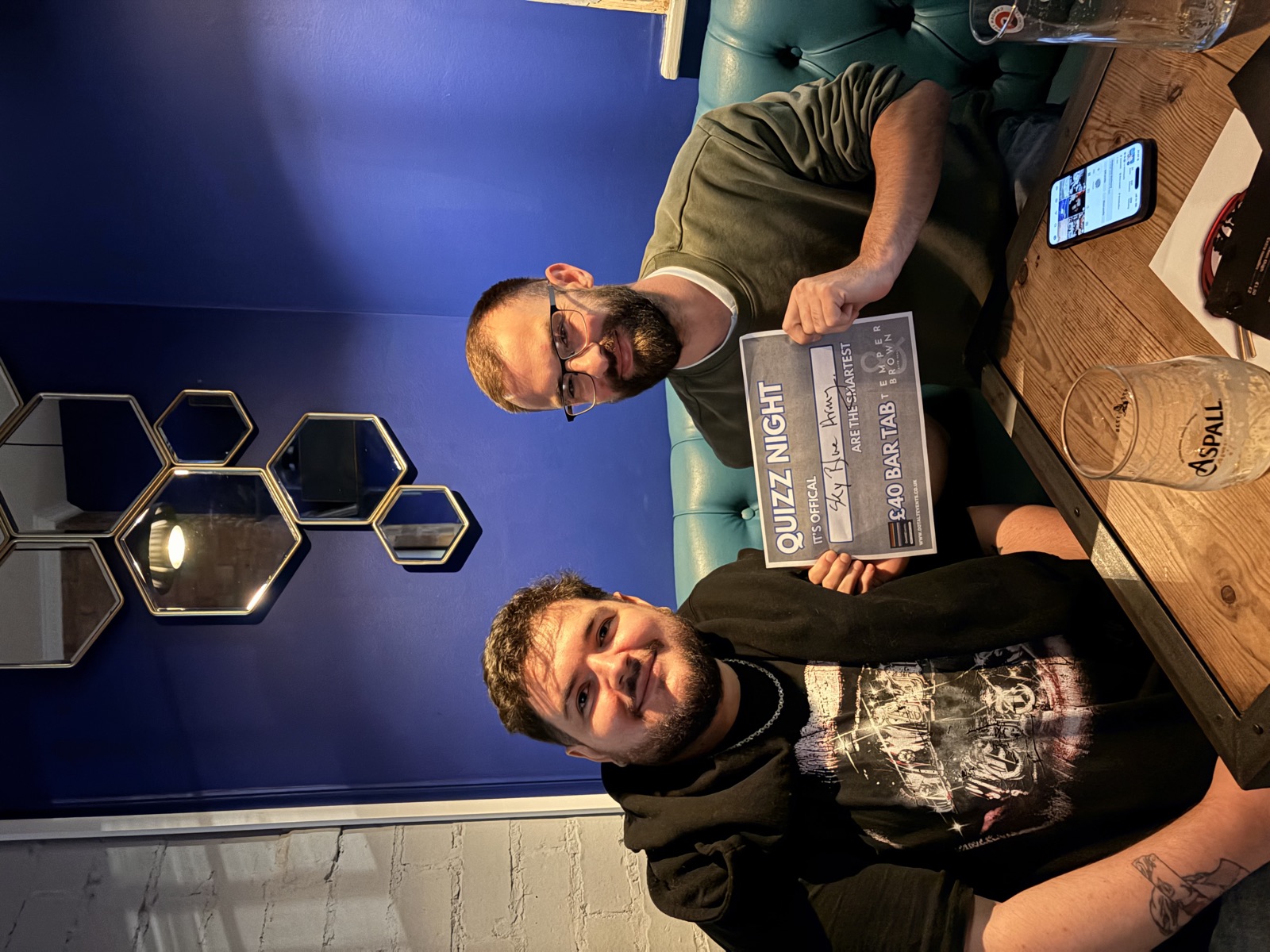 Sky Blue Army on the night, the host's drink of choice, and a busier room from a different week — all part of the same recipe. — Sky Blue Army The Big Bar Tab Winners